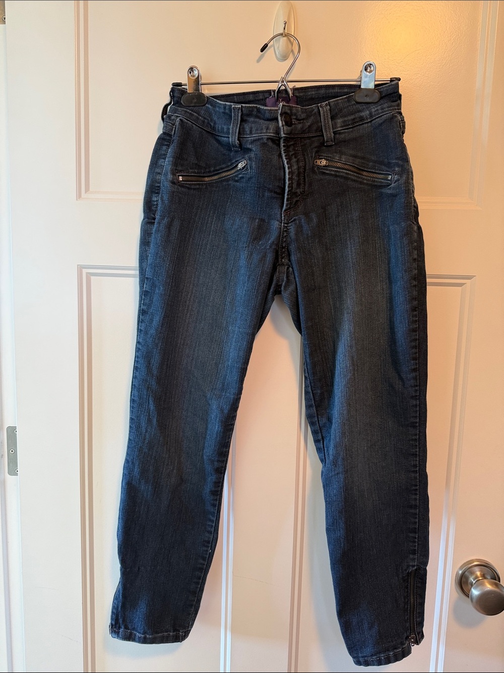 NYDJ Dark Blue Cropped Ankle Jeans with Zip Pocket Accents
